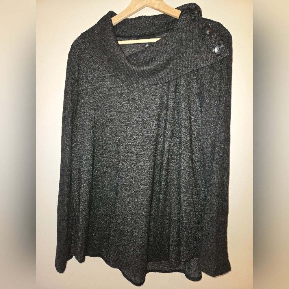Women's Dark Gray Cowl-Neck Sweater with Button Detail